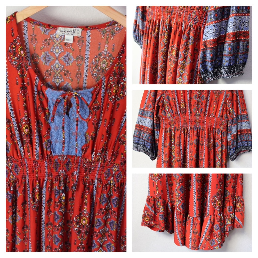 ONE WORLD Bohemian Mixed Floral Tribal Print Midi Dress - Picture 12 of 17